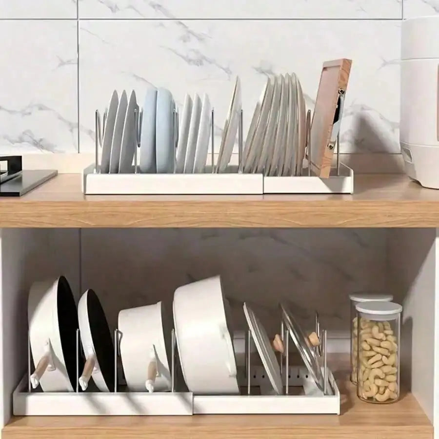 Heavy-Duty Pull-Out Pot Lid Organizer Rack, Under Cabinet Kitchen Organizer With 8 Adjustable Compartments, Space-Saving Kitchen Essentials, Sturdy Home Accessories, Fits Pots Pans Lids, Easy Install For Kitchen Restaurant Ho