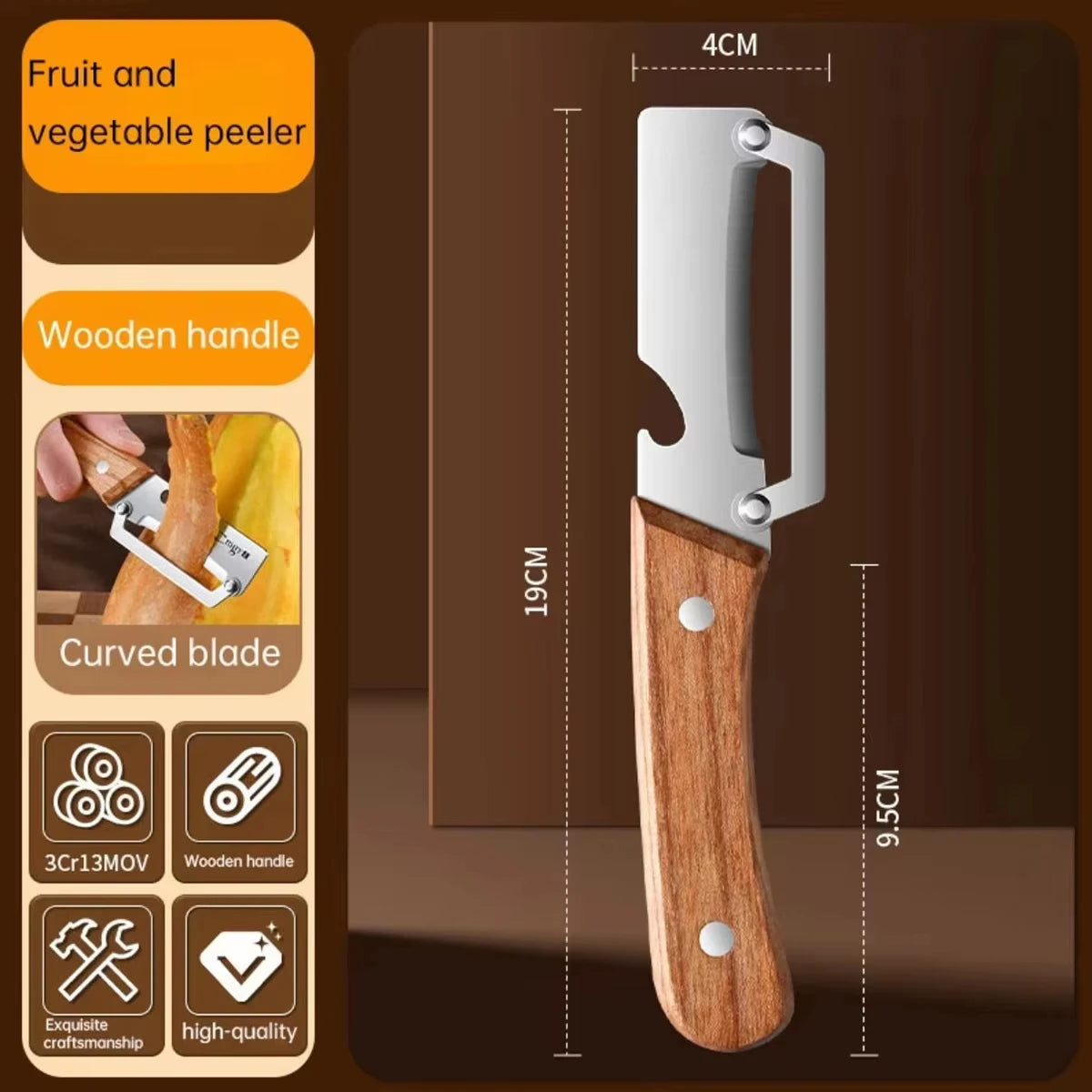 2-in-1 Stainless Steel Peeler Multi-Functional Serrated Vegetable Slicer Fruit Peeling Slicing Wooden Handle New Kitchen Knife