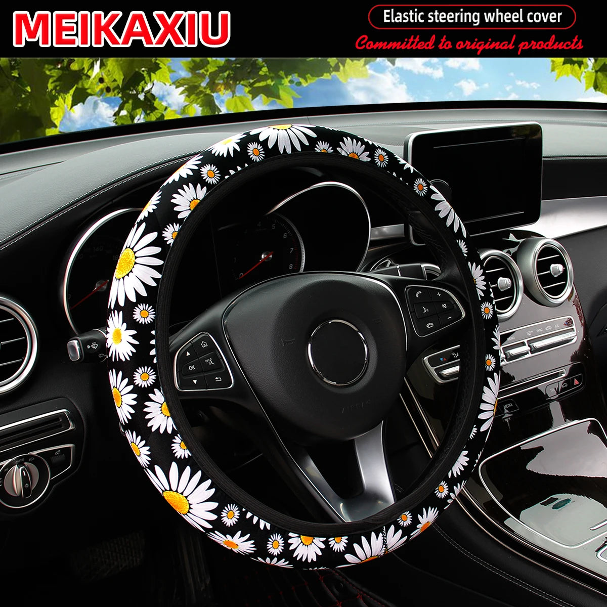 16 styles of cow Daisy red and white flower Panda diving material elastic car steering wheel covers without inner rings