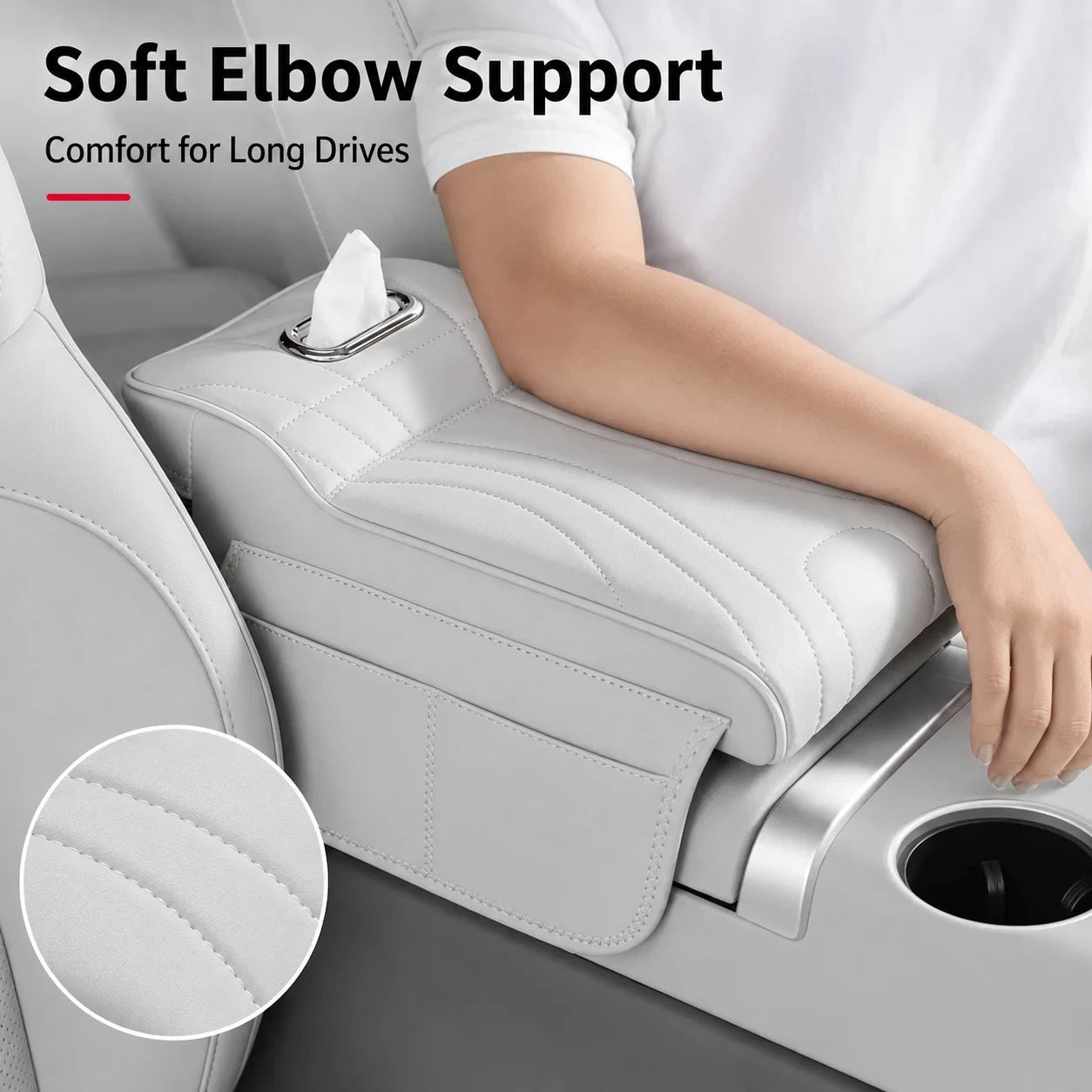 2026 New Universal Memory Foam Car Armrest Booster Pad with Storage Pocket Comfort Cushion for Driver Auto Interior Accessories