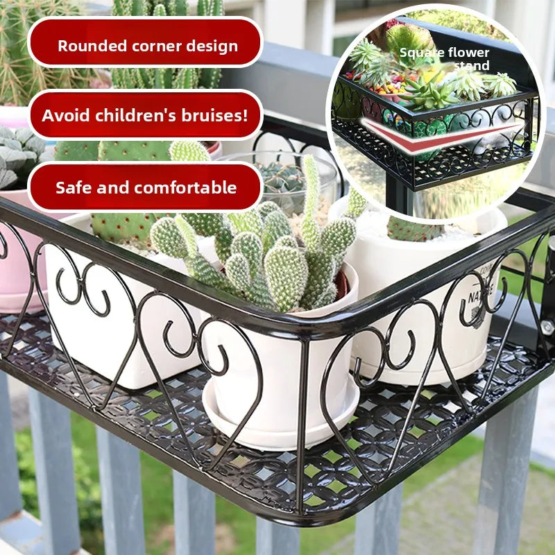 Balcony Flower Holder Hanging Planter Bracket for Railing Vertical Plant Shelves for Succulents Outdoor Gardening Storage Rack