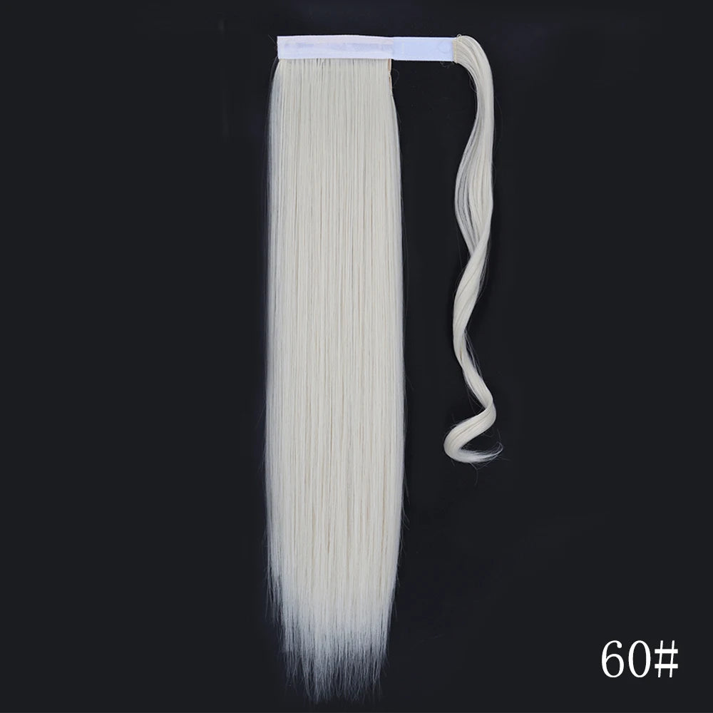 LISI GIRL Synthetic Hair 22''34'' Long Straight Ponytail Wrap Around Ponytail Clip in Hair Extensions Black Hairpiece Headwear