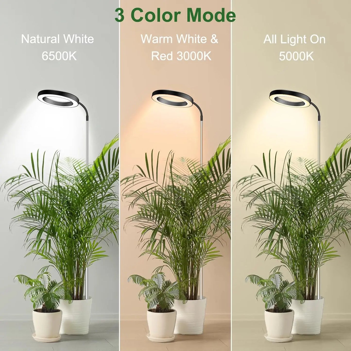 Museluce Grow Lights for Indoor Plants, 72 LEDs Full Spectrum Grow Lamp,Auto 3/9/12H Timer, 34-160cm Height Adjustable