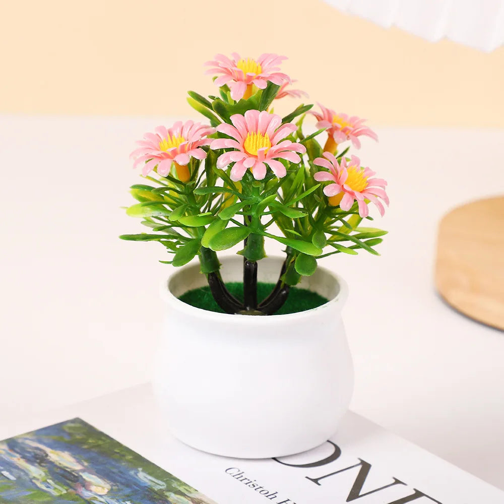 Office Decor Home Decor Tree in Pot Small Chrysanthemum Artificial Flowers Plastic Fake Plants Bonsai Artificial Faux Plants
