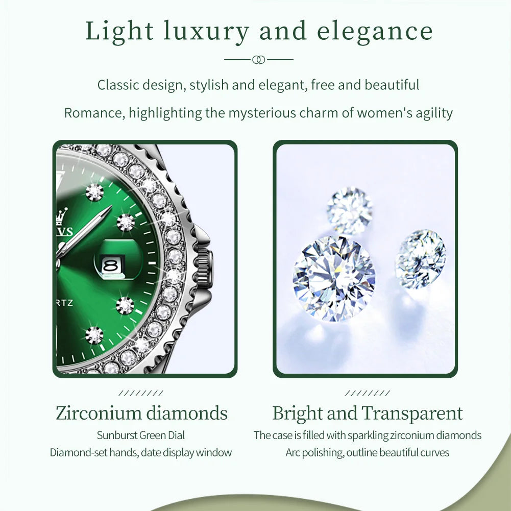 OLEVS Elegant Original Quartz Women's Watch Luxury Diamond Dial Fashion Steel Band Leather Band Waterproof Glow Watch 9945