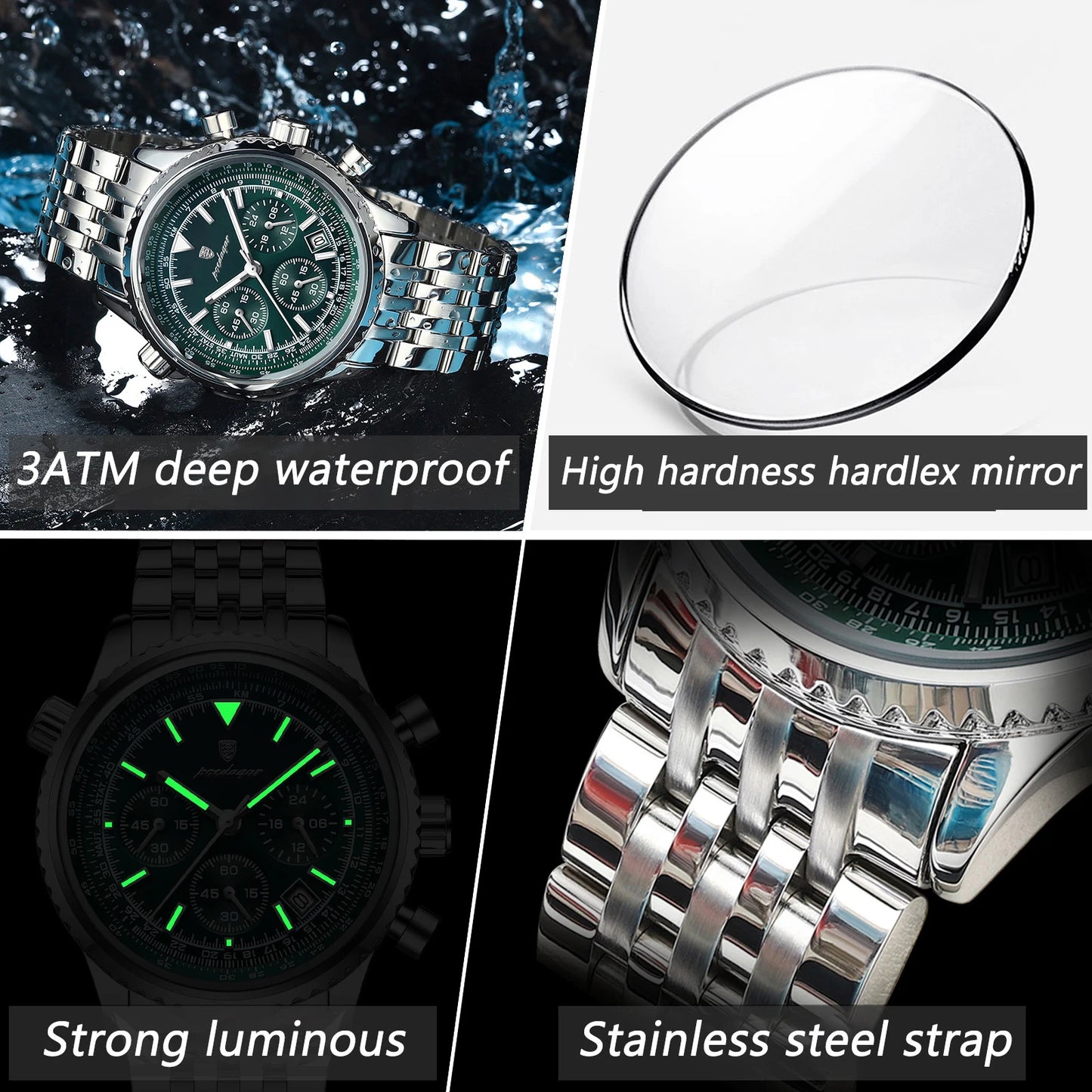 POEDAGAR Business Men's Wristwatch Waterproof Luminous Date Chronograph Luxury Man Watch Quartz Stainless Steel Watches For Men
