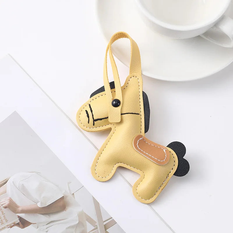Simple PU Leather Pony Pendant Cute Cartoon Backpack Car Keychain Pendant Fashionable Clothing Accessories