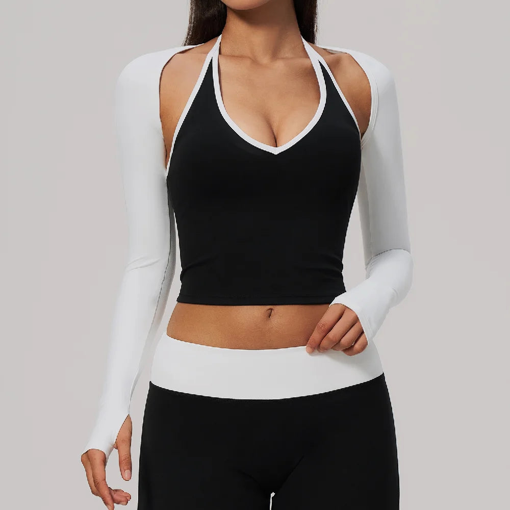 Yoga Long Sleeved Womens Fitness Long Sleeved Running Workout Gym Crop Top Off-Shoulder T-shirt Top With Thumb Holes Activewear