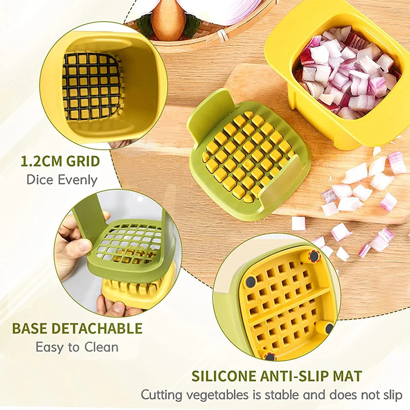 2-in-1 Vegetable Chopper Dicing Slitting Tool Hand Pressure Potato Carrot Onion Dicer Slicer Chopper Chips Cutting Box Gadgets