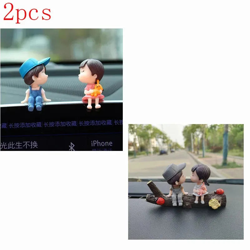1/2pcs Car Interior Decoration Cute Cartoon Couples Action Balloon Ornament Auto Interior Dashboard Accessories For Girls Gifts