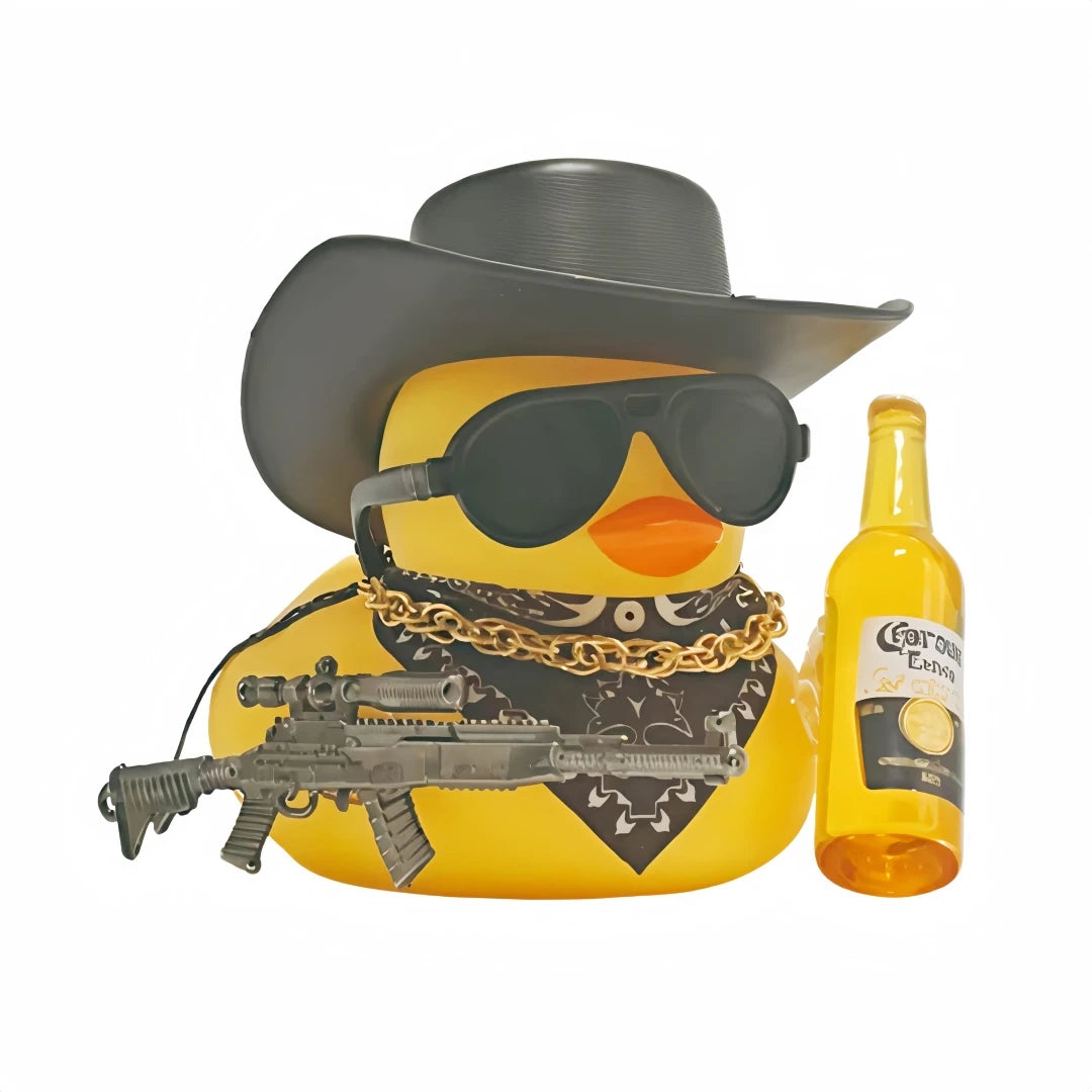 1pc Cool Cowboy Duck Car Dashboard Decor, Funny Duck Ornament with Hat & Accessories, Unique Car Interior Decoration Gift