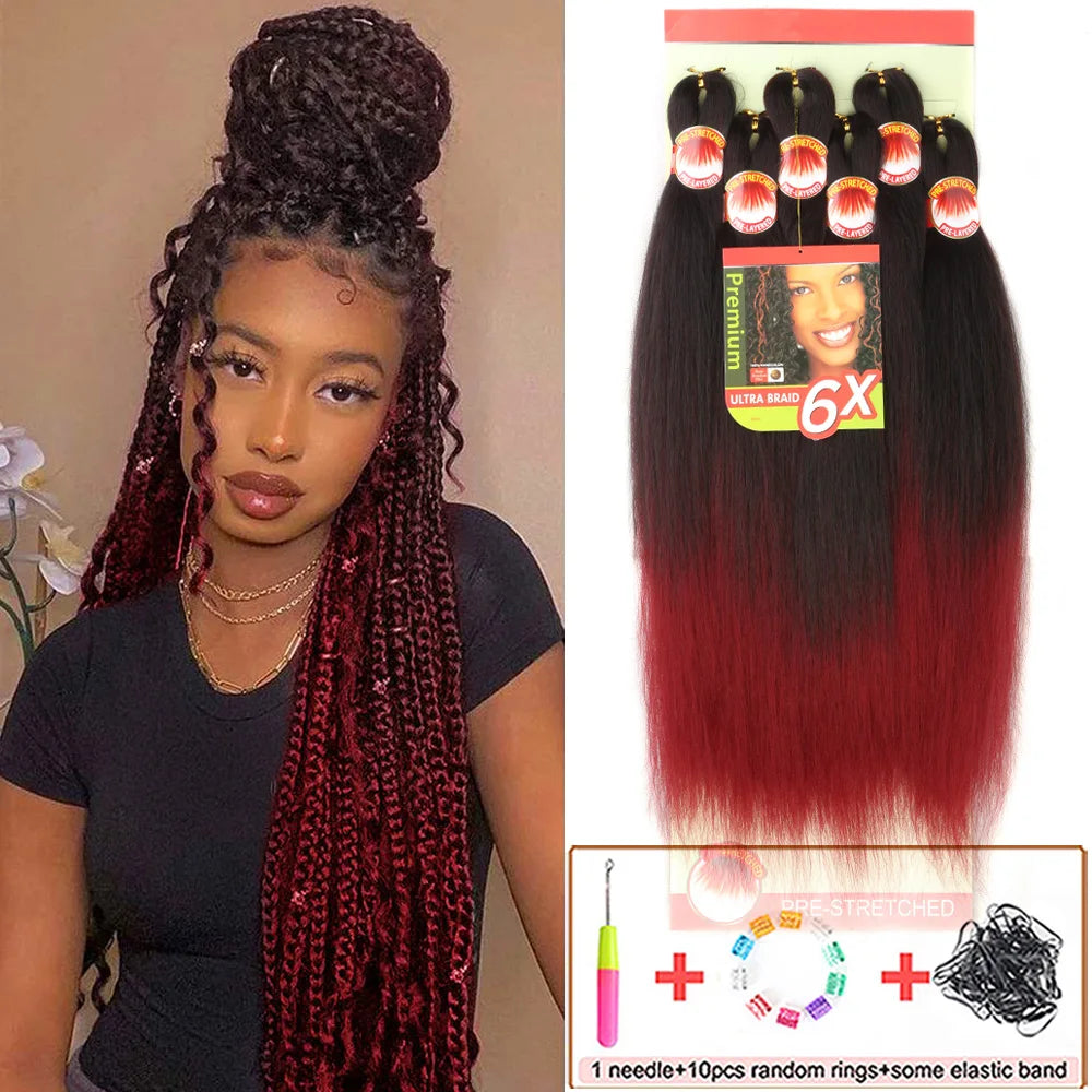 6X Braids 26 Inch Braiding Hair Pre Stretched Blonde Ombre Braiding Hair Synthetic Fake Hair Extensions for Braids Women