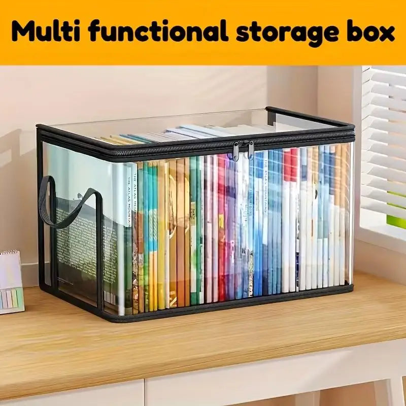 2Pcs Transparent Plastic Book Storage Box Large Capacity Foldable Space-Saving Organizer For Home Office