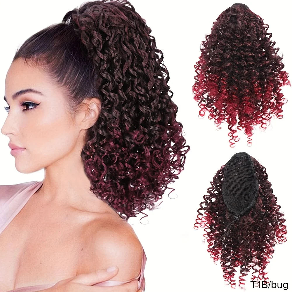 Synthetic Short Ponytail 14 Inch Afro Puff Kinky Curly Drawstring Ponytail Clip In Hair Extensions Natural Hairpiece For Women