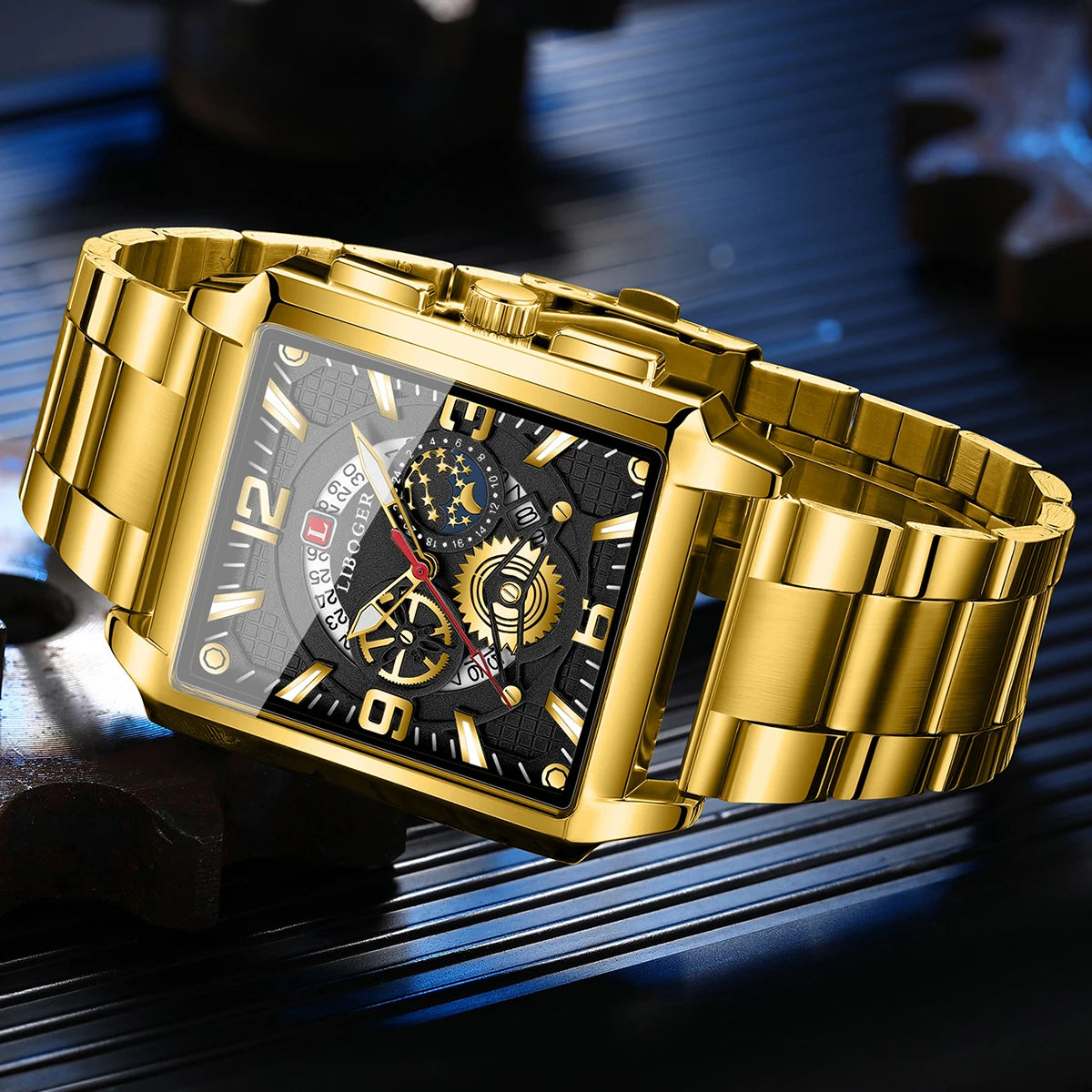 Luxury Men Business Watches Golden Stainless Steel Band Calendar Quartz Wristwatch Clock Gift Relogio Masculino（Without Box）