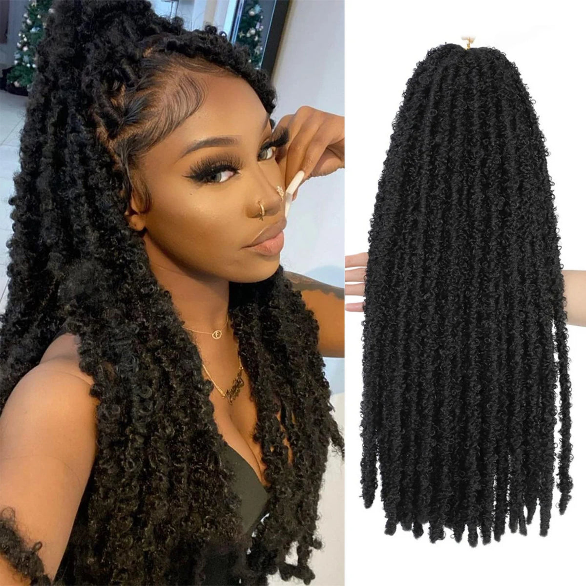12 -36 Inch Butterfly Locs 1-8 Packs Faux Locks Crochet Hair Extensions Soft Locks Curly Braid Synthetic Hair For Women