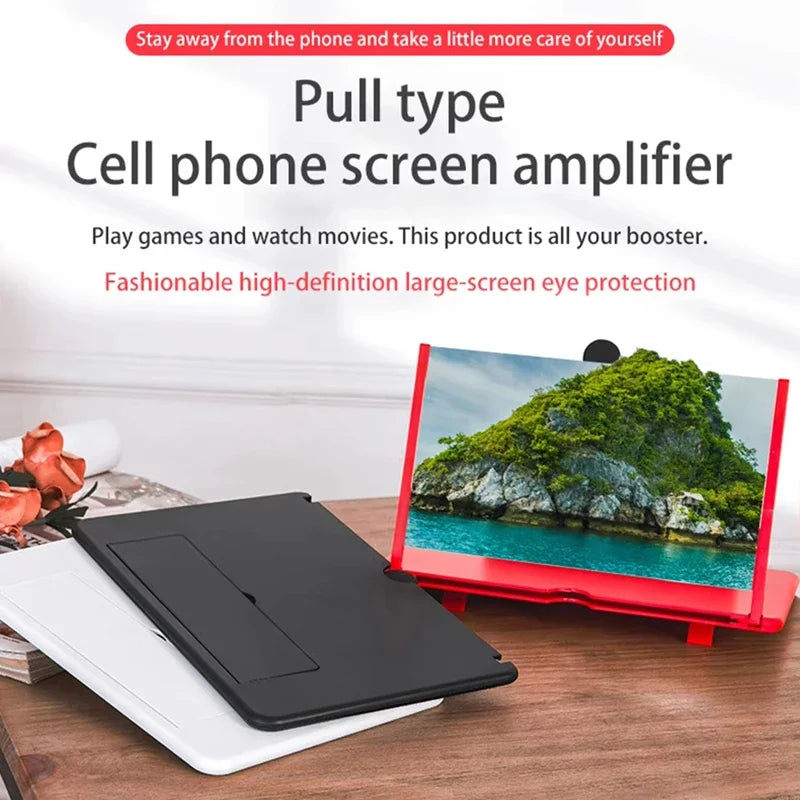 Phone Screen Magnifier 3D HD Tabletop Enlarger Cell Phone Magnifier For Video Watching Movie Night Home Travel Break 12/10 inch