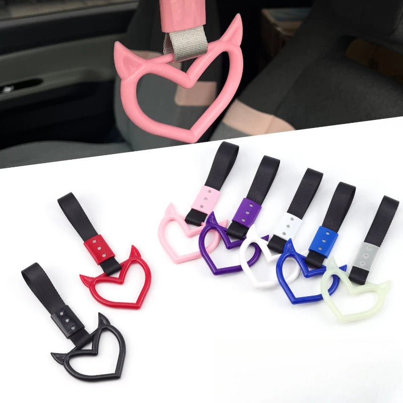 1pc Car Magic Heart Handle Hanging Ring Car Rear Interior Hand Pull Ring Bumper Warning Hanging Ring