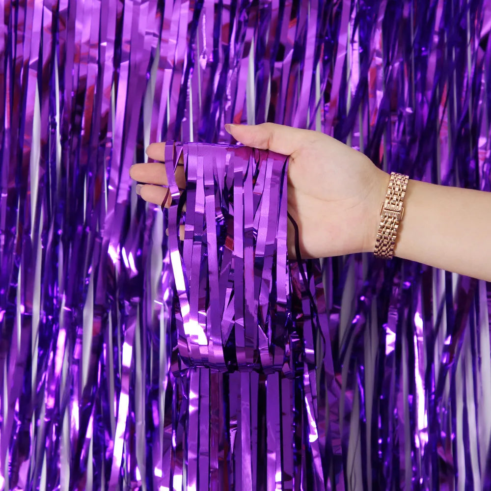 Metallic Tinsel Foil Fringe Curtains Photo Backdrop Glitter Streamers Foil Fringe Backdrop Curtain for Xmas Wedding Background
