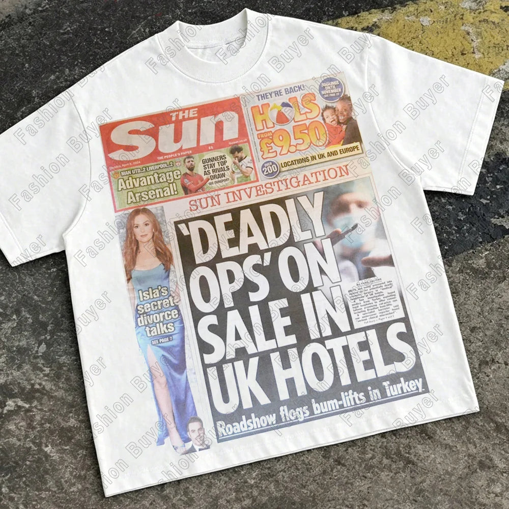 Harajuku American Newspaper Graphic T Shirts Y2k Tops Oversized T Shirt Couple Pro Choice Gothic Streetwear Vintage Men Clothing