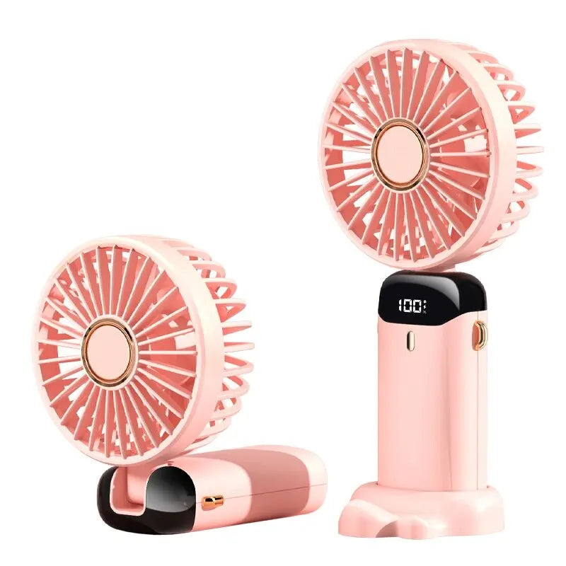 USB Handheld Mini Fan Foldable Portable Neck Hanging Fans 5 Speed Rechargeable Fan with Phone Stand