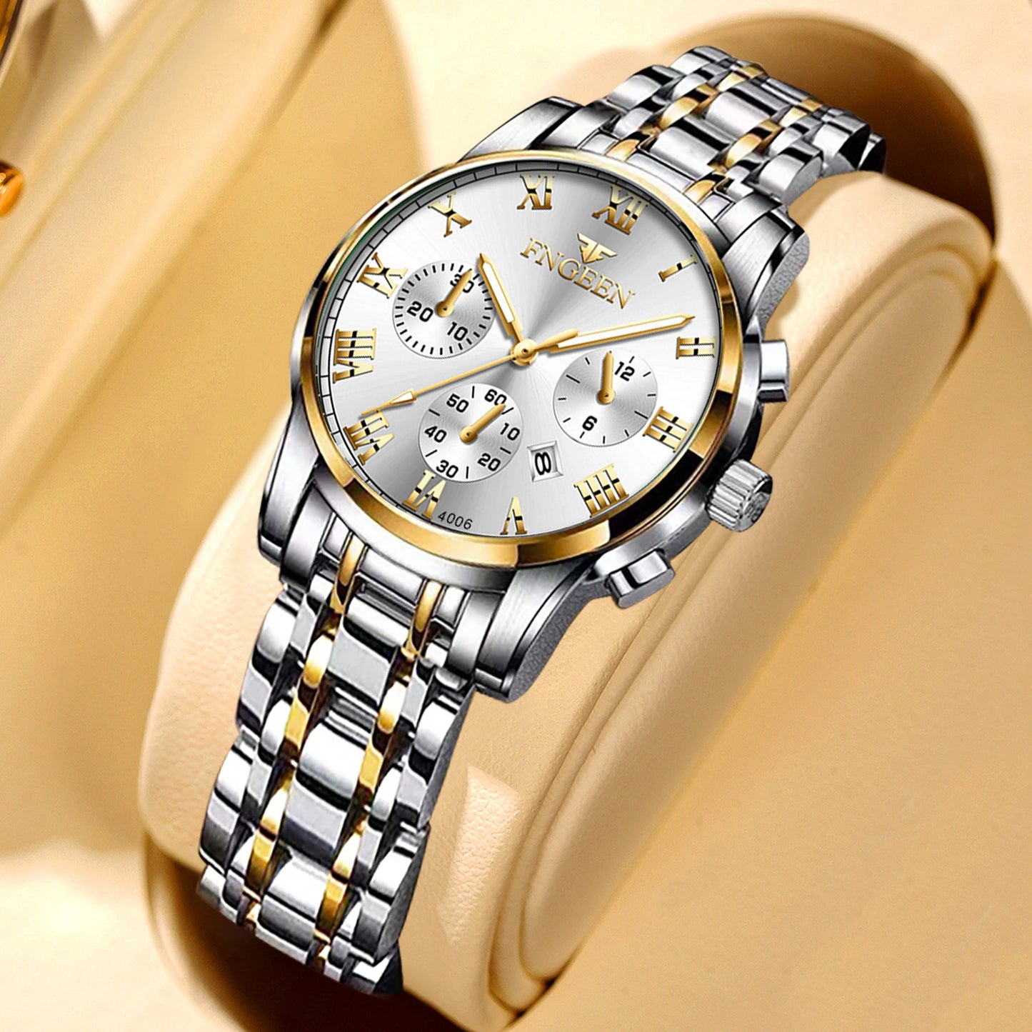 FNGEEN Luxury Quartz Watch Women Elegant Stainless Steel Watch Luminous Waterproof Date Wristwatch Ladies Dress Watch  Ms4006