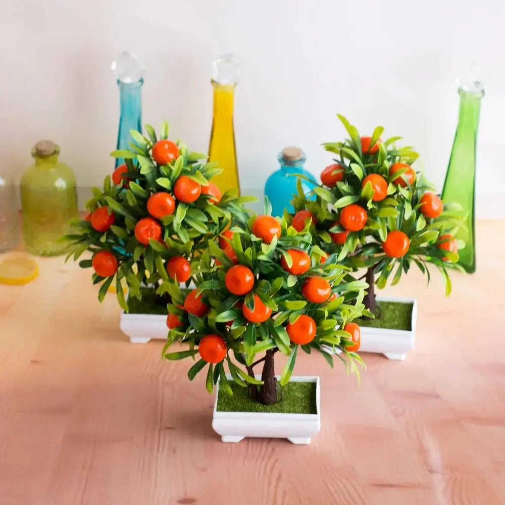 Artificial Plants Bonsai Orange Fruit Tree Potted Wedding Banquet Decor Party Hotel Flower Ornament Home Living Room Decorations
