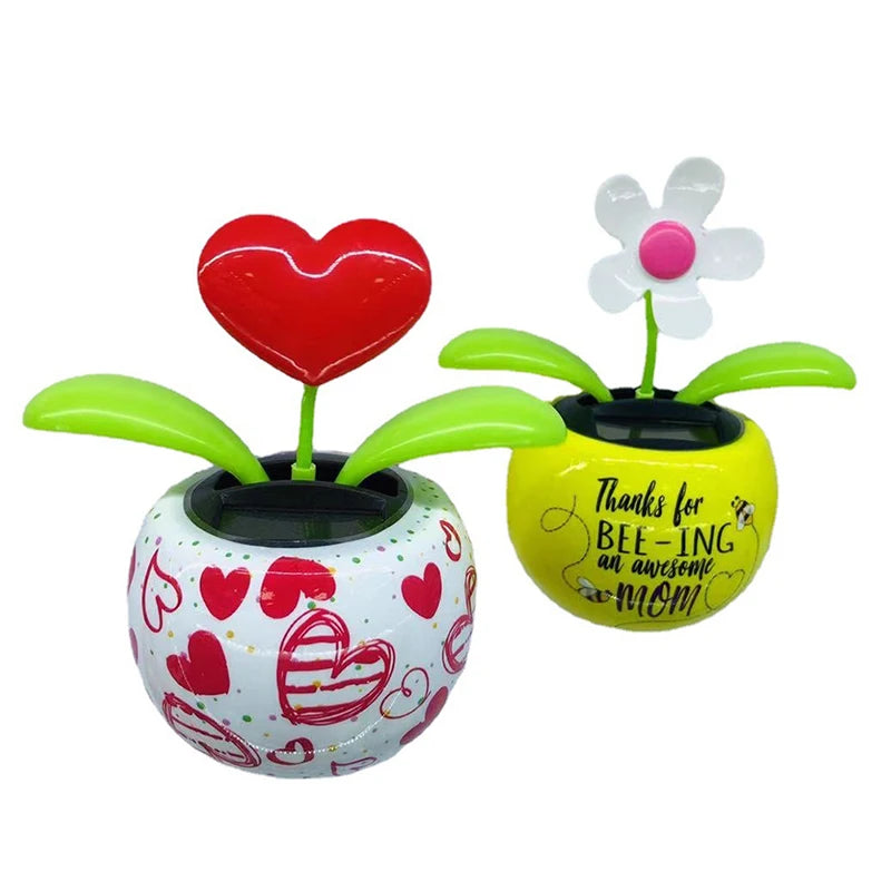 Car Ornament Solar Apple Flower Automatic Swing Sun Flower Bee Butterfly Love Beetle Car Decoration Accessories