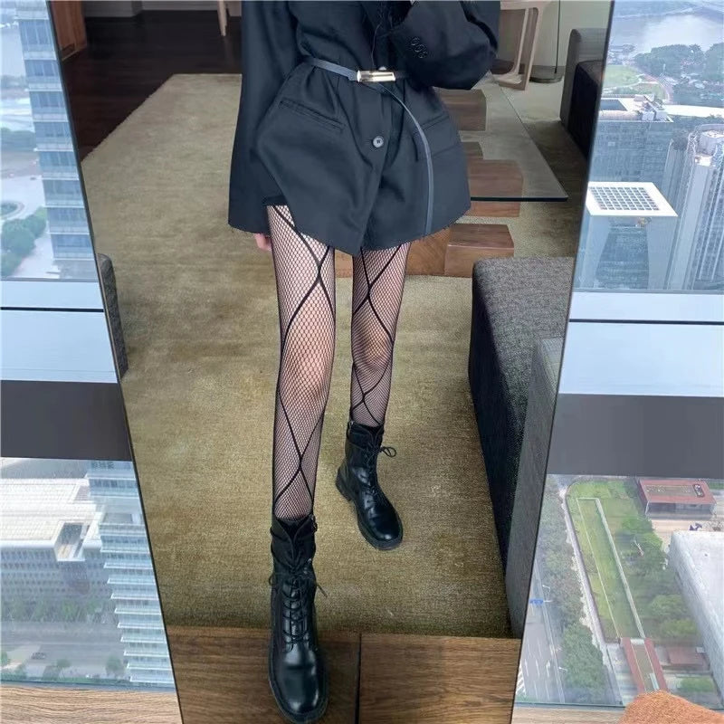 Gothic Tights Women Leggings Lolita Hollowed Out Mesh Stockings Japanese Bottomed Lace Pantyhose Floral Rattan Black Stocking