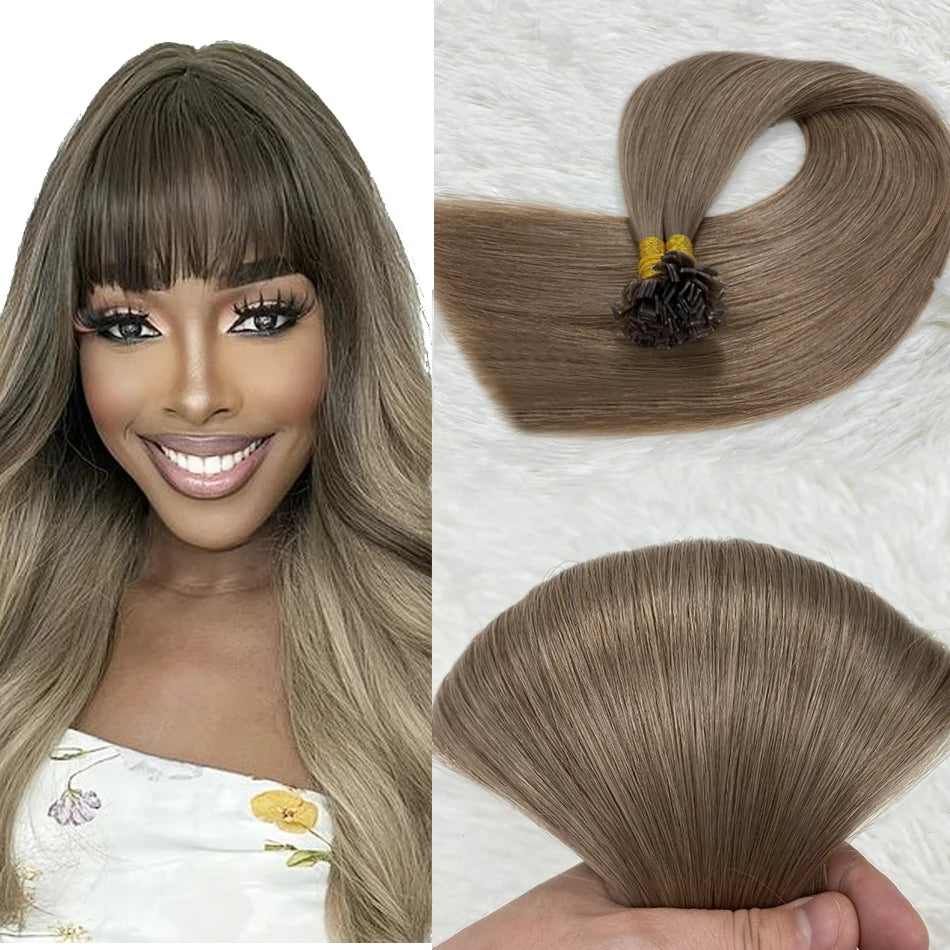 Straight Hair Flat Tip Hair Extensions K Tip Natural 100% Human Hair Fusion Extensions Set Keratin Prebonded Capsule Blonde Colo