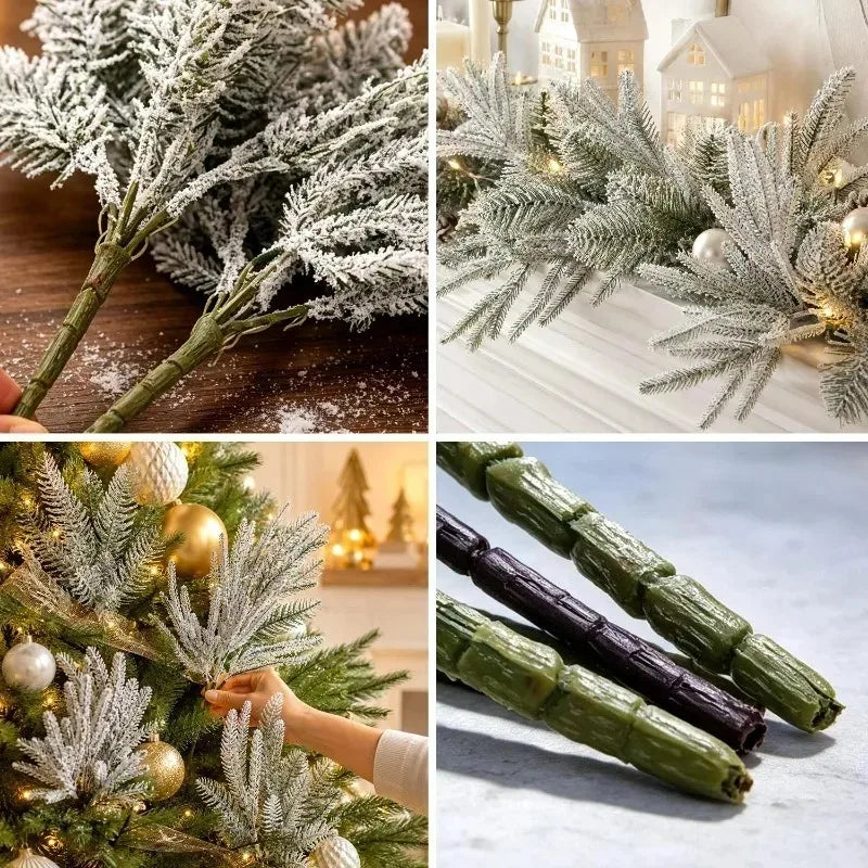 Artificial Christmas Pine Branches Snow Pines Needles Fake Plant Garland Decor DIY Xmas Tree Hanging Pendant Party Supplies