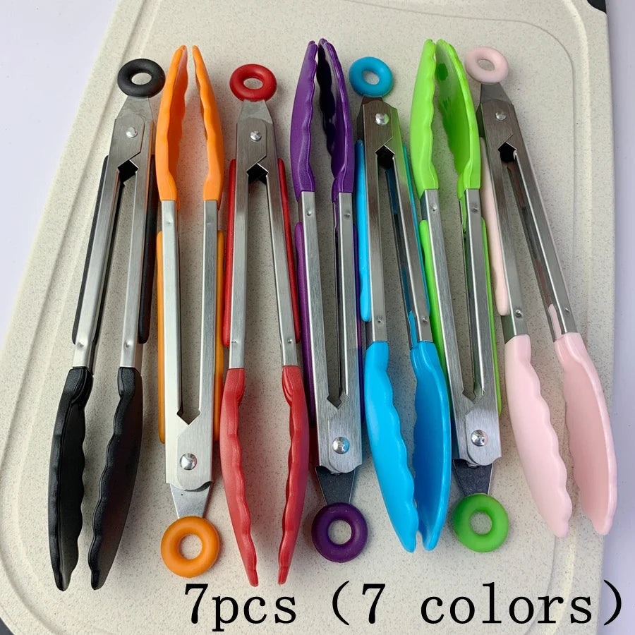 Anti Slip Cooking Serving Tongs Stainless Steel Food Clip Bread Salad Tong Heat-Resistant Barbecue Clips Kitchen Cooking Tool