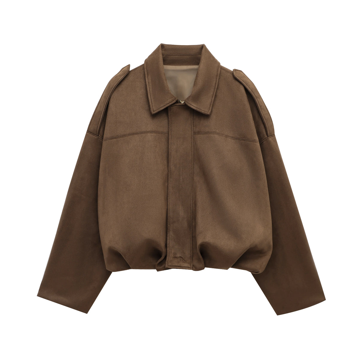 HH Women Brown Green Suede Jacket Loose Casual Bomber Coat Lapel Zipper Long Sleeve Jackets Vintage Lady Motorcycle Outwears