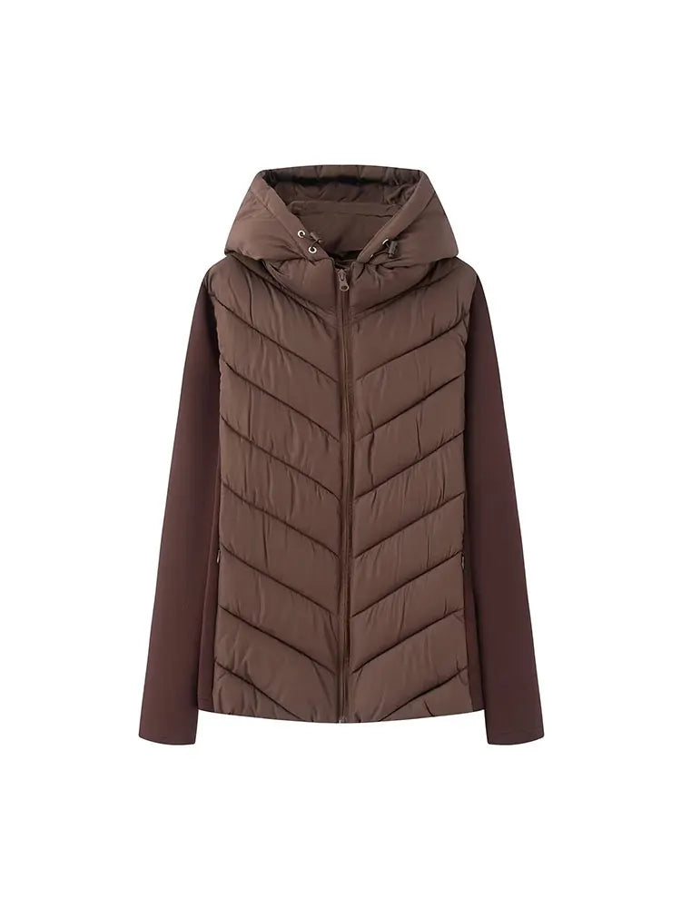TFAFXY Casual Chic Women Jackets Hooded Zipper Loose Thick Splicing Cotton Coats New Fashion 2025 Autumn Winter Outwears