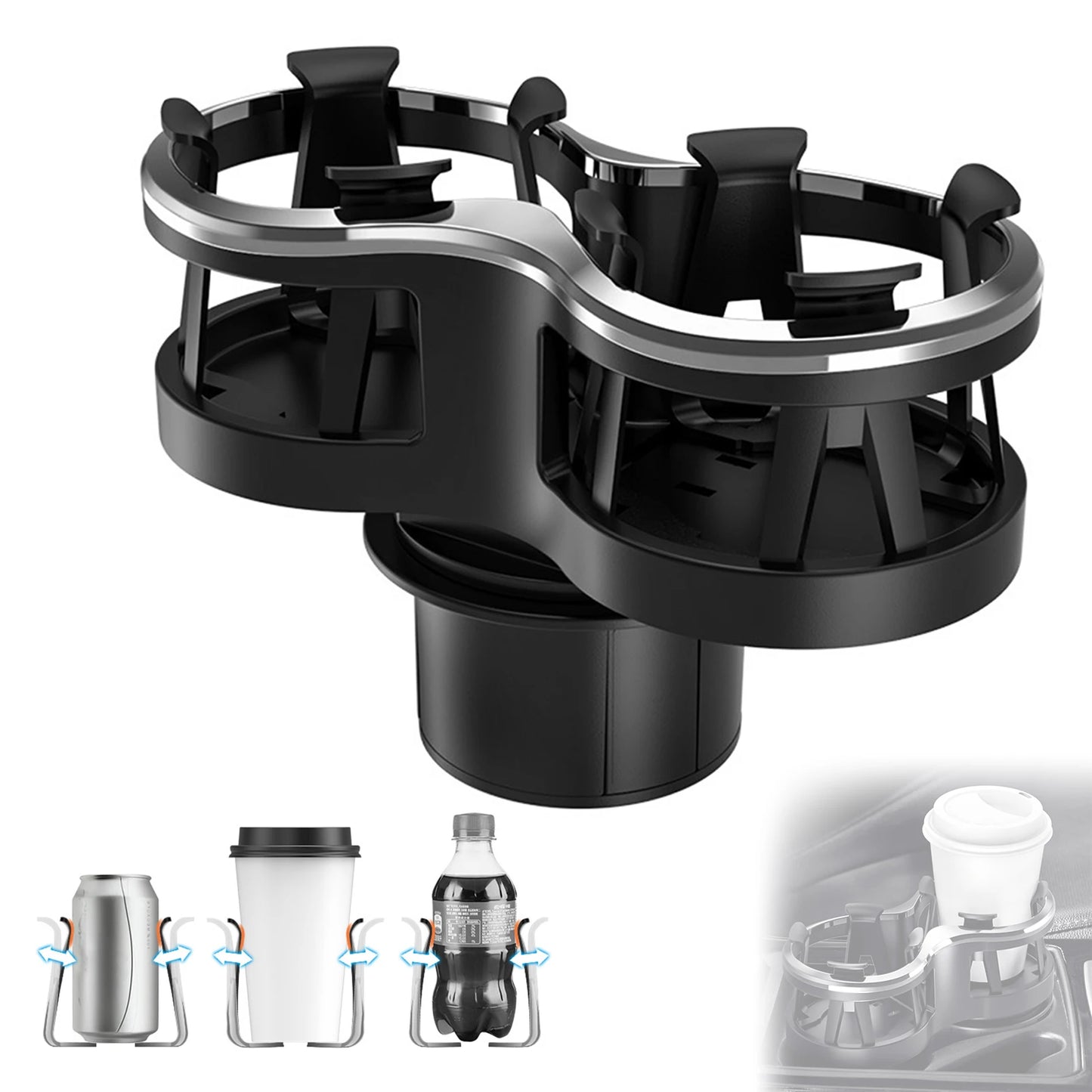 Double Car Cup Holder Expander Durable ABS 2-in-1 Beverage Organizer for SUV Truck Universal Fit Space Saving Accessories