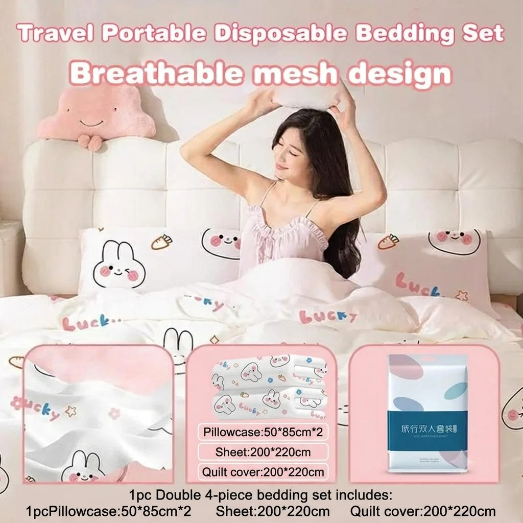 Disposable bed with four pieces, hotel thick travel disposable bed sheets, duvet covers, pillowcases, dirt resistant bedding