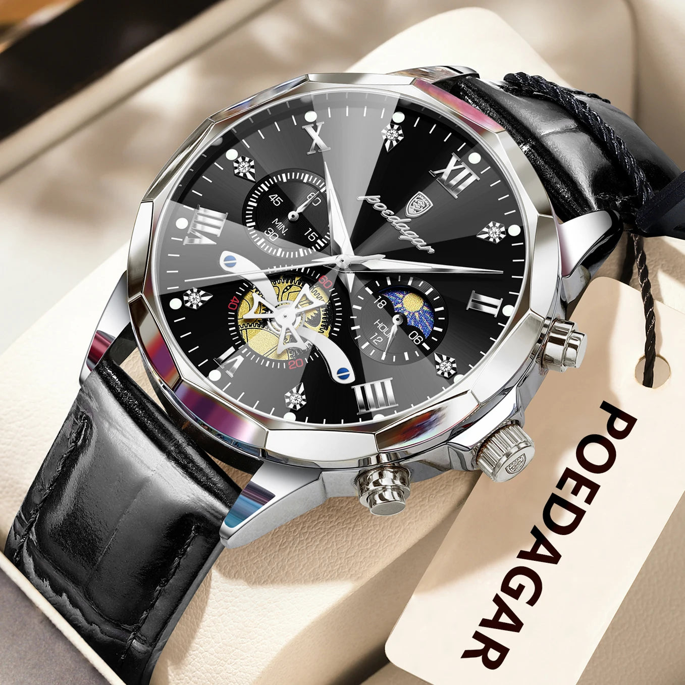 POEDAGAR Military Luxury Men Wristwatch Quartz Waterproof Luminous Chronograph Leather Man Watch Sports Men's Watches Male Reloj