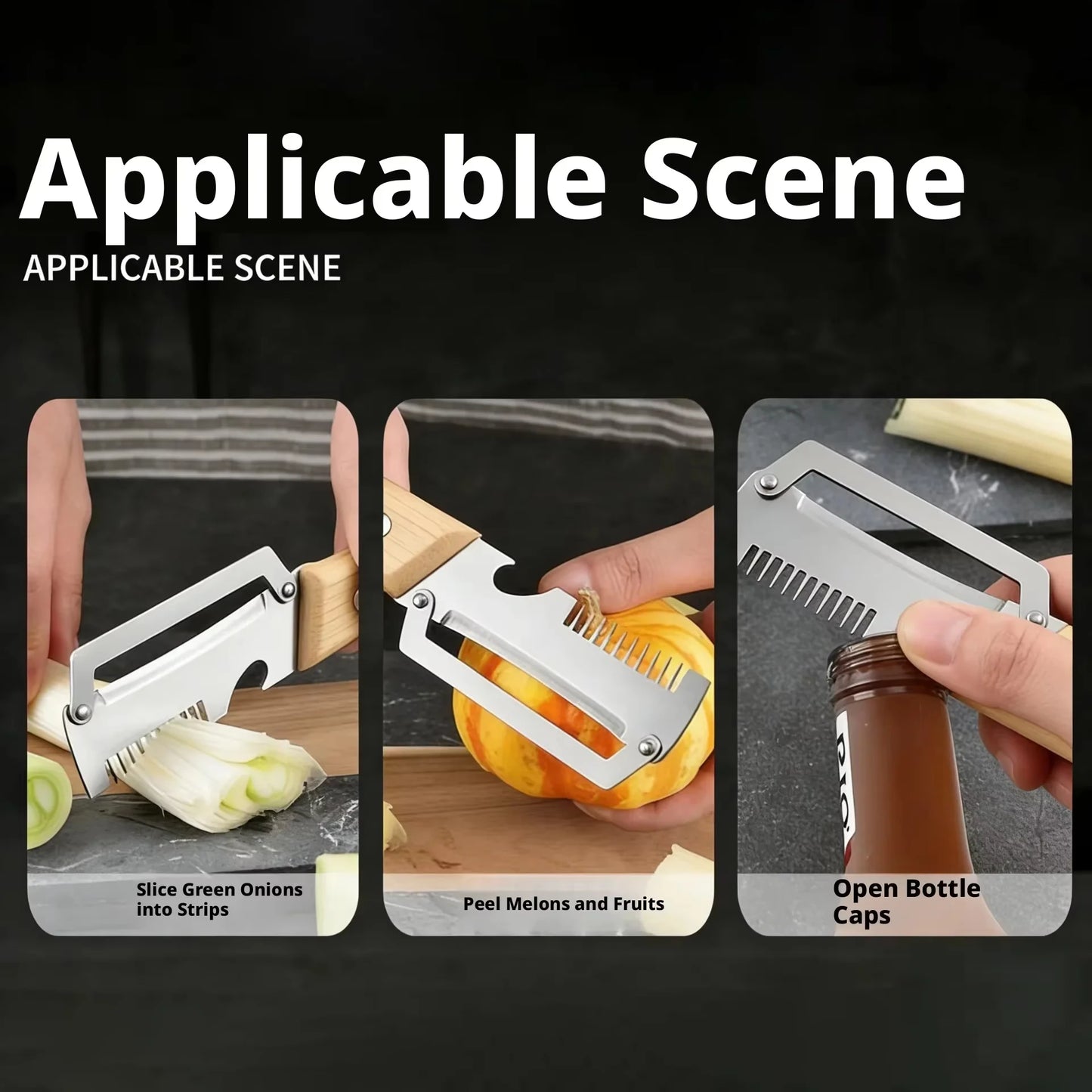 2-in-1 Stainless Steel Peeler Multi-Functional Serrated Vegetable Slicer Fruit Peeling Slicing Wooden Handle New Kitchen Knife