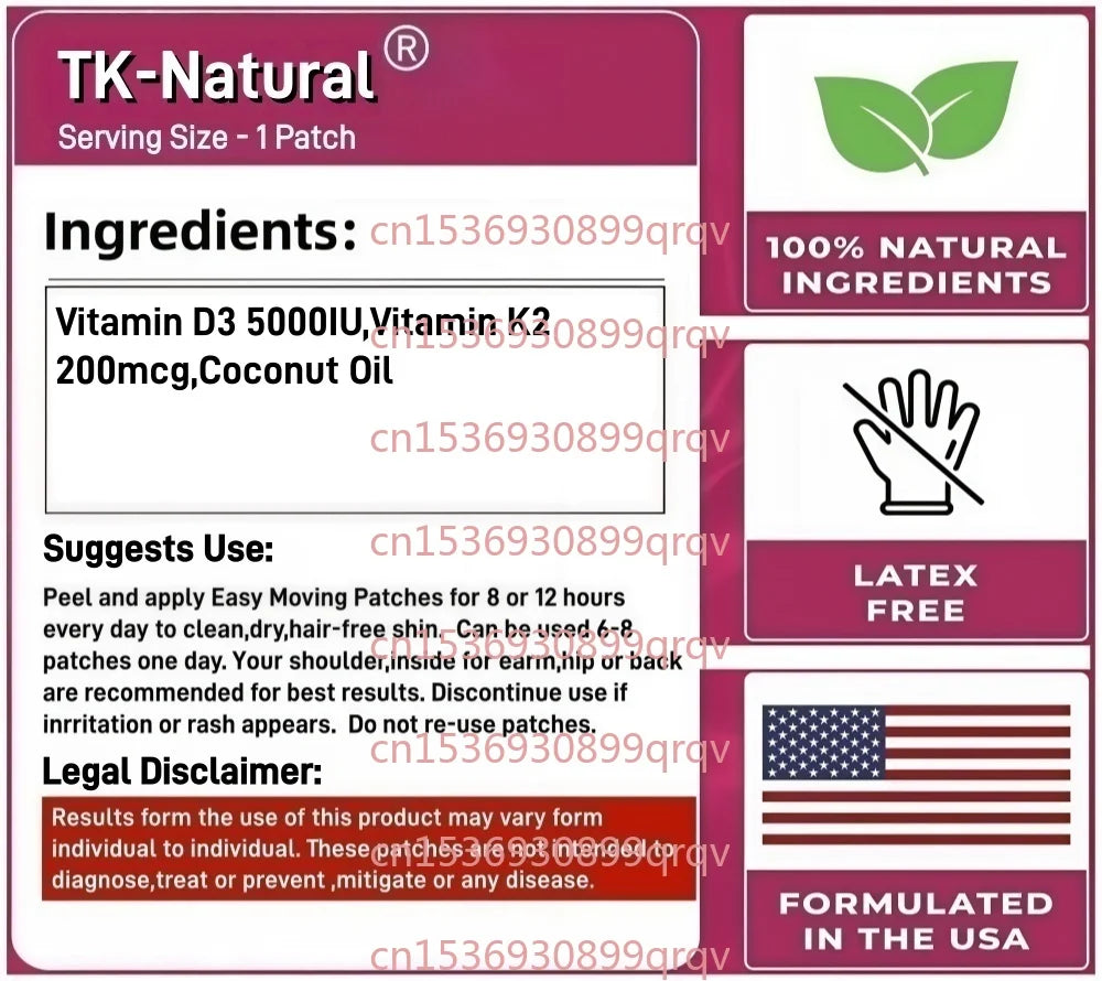 30 Patches Vitamin D3 + K2 Transdermal Patches with Organic High Absorption, Natural Bone & Heart Support