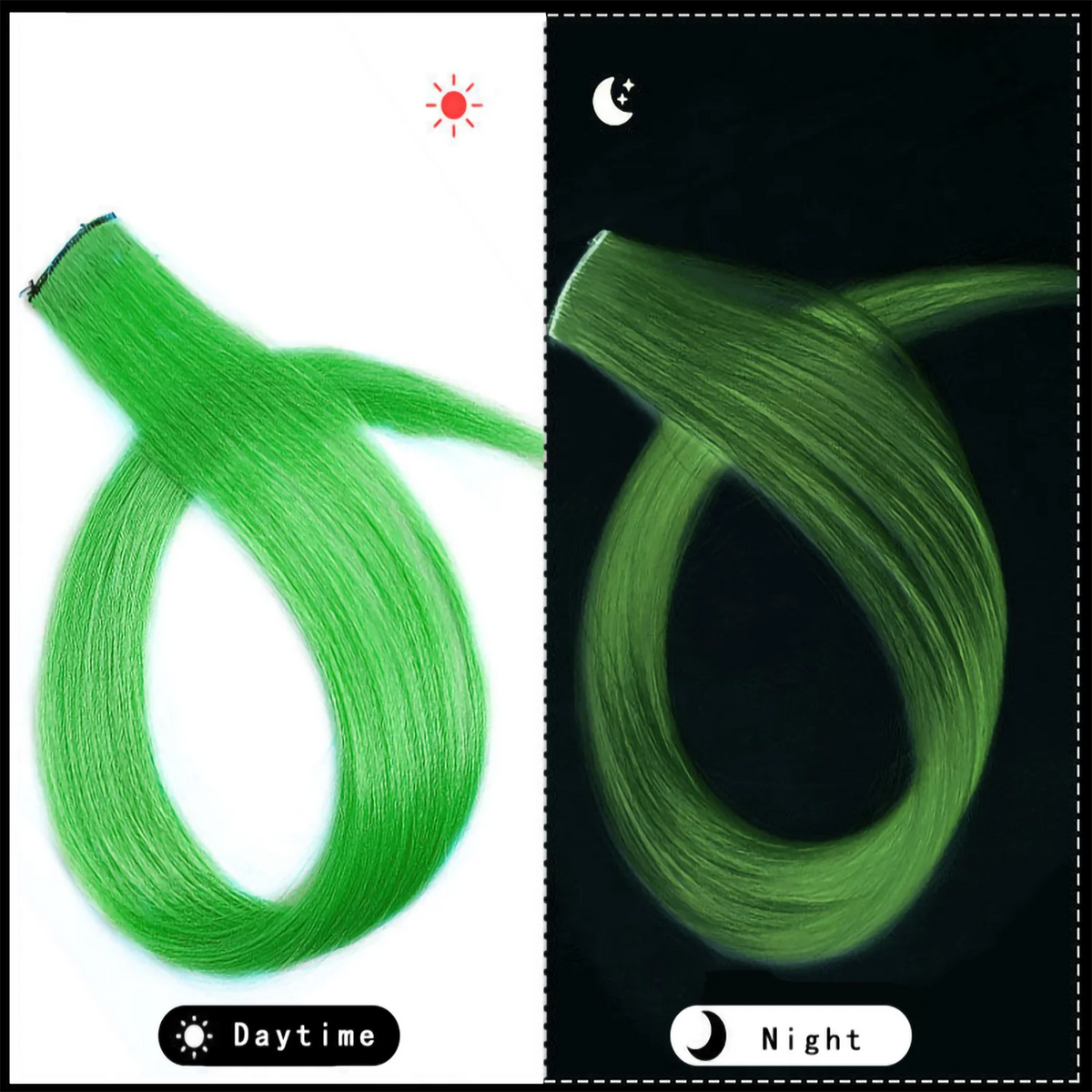 20 Inch Glow in the Dark Hair Extensions Clip Luminous Colored Hairpieces Party Rainbow Hair Clips Synthetic Straight Wig