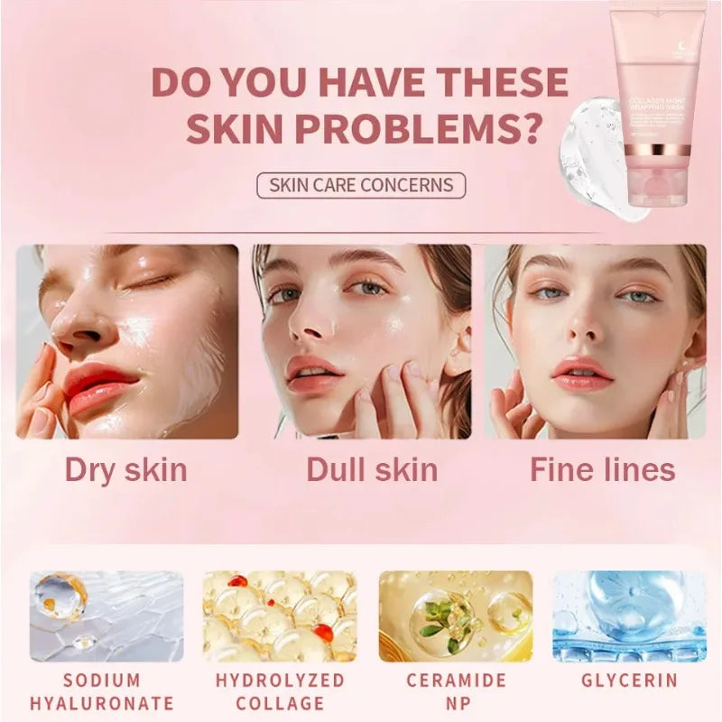 Collagen Peel-off Mask Night Wrapping Facial Mask Deeply Moisturizing Hydrating Firming Skin Facial Mask Daily Face Skin Care