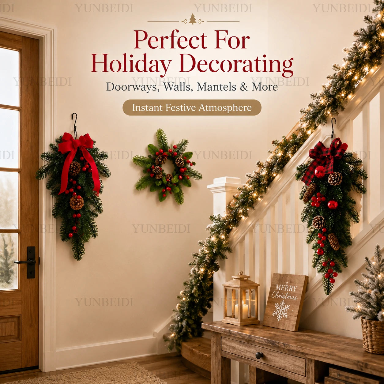 Artificial Christmas Branches PE Material Christmas Wreath 20CM/60CM for Home Windows Doors and Walls Christmas Decorations
