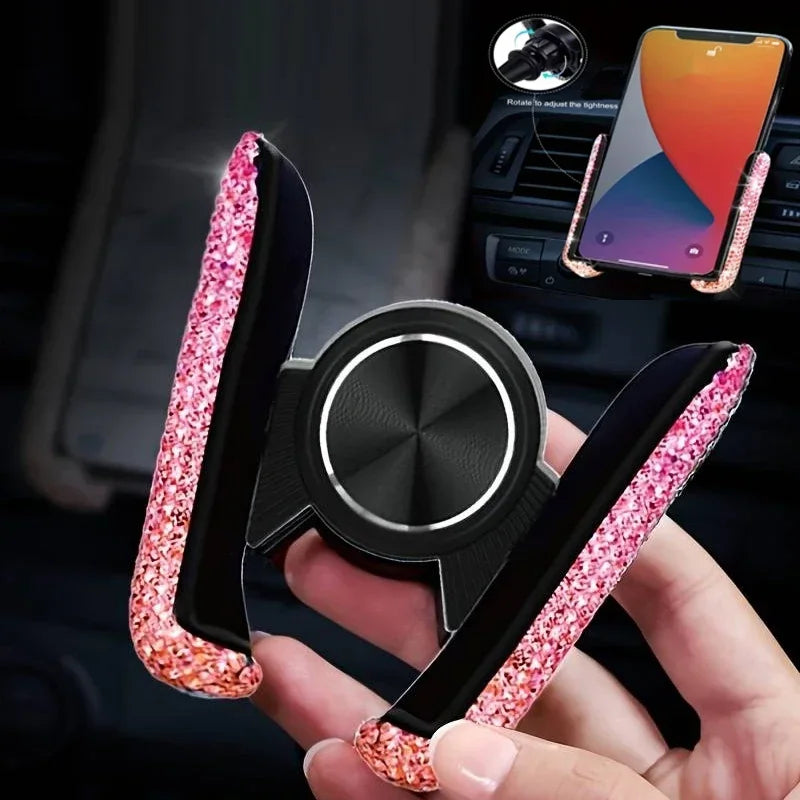 Stylish and Shiny Crystal Diamond Car Phone Holder 360° Rotatable Universal Fit for Secure Grip and Stylish Upgrades