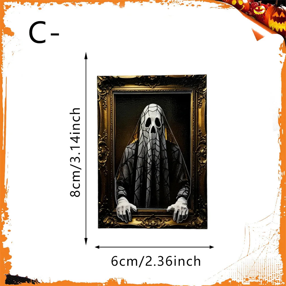 4/8PCS Halloween Wooden Refrigerator Magnet Spooky Art Fridge Magnet Frame Picture Stickers Halloween Party Gift Home Decor