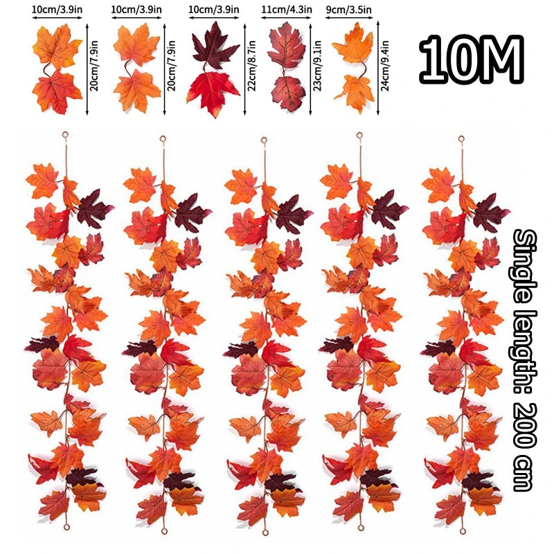 Artificial Maple Leaf Garland Rattan Fake Fallen Leaves Vine  Thanksgiving Halloween Wedding Festival Atmosphere Autumn Decor