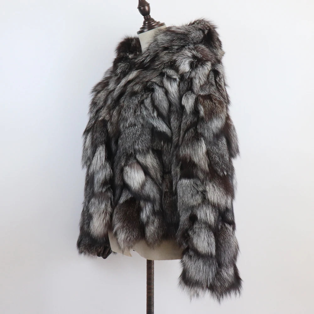 New Winter Women Real Fox Fur Hooded Coat Thick Keep Warm 100% Natural Real Fox Fur Jacket Lady Fashion Geunine Fox Fur Overcoat