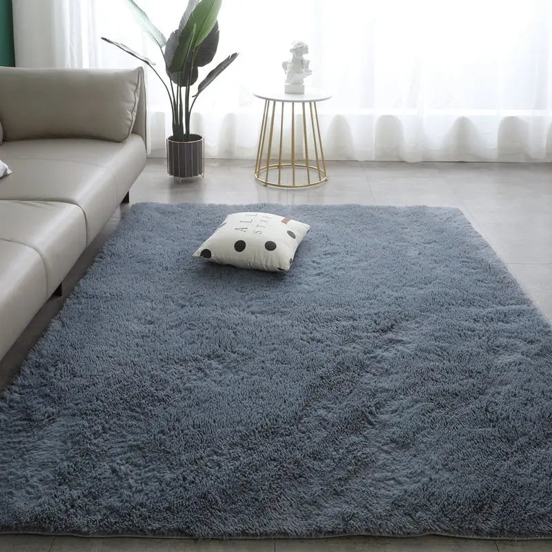 VIKAMA Nordic Style Silk Wool Tie Dyed Solid Color Long Hair Tea Table Living Room Bedroom Household Carpet Floor Bay Window Mat