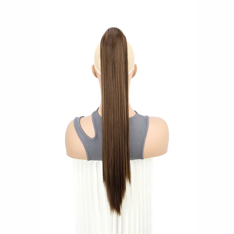24Inch Synthetic Long Straight Claw Clip On Ponytail Hair Extensions Heat Resistant Ponytail Blonde Black Hairpiece for Women