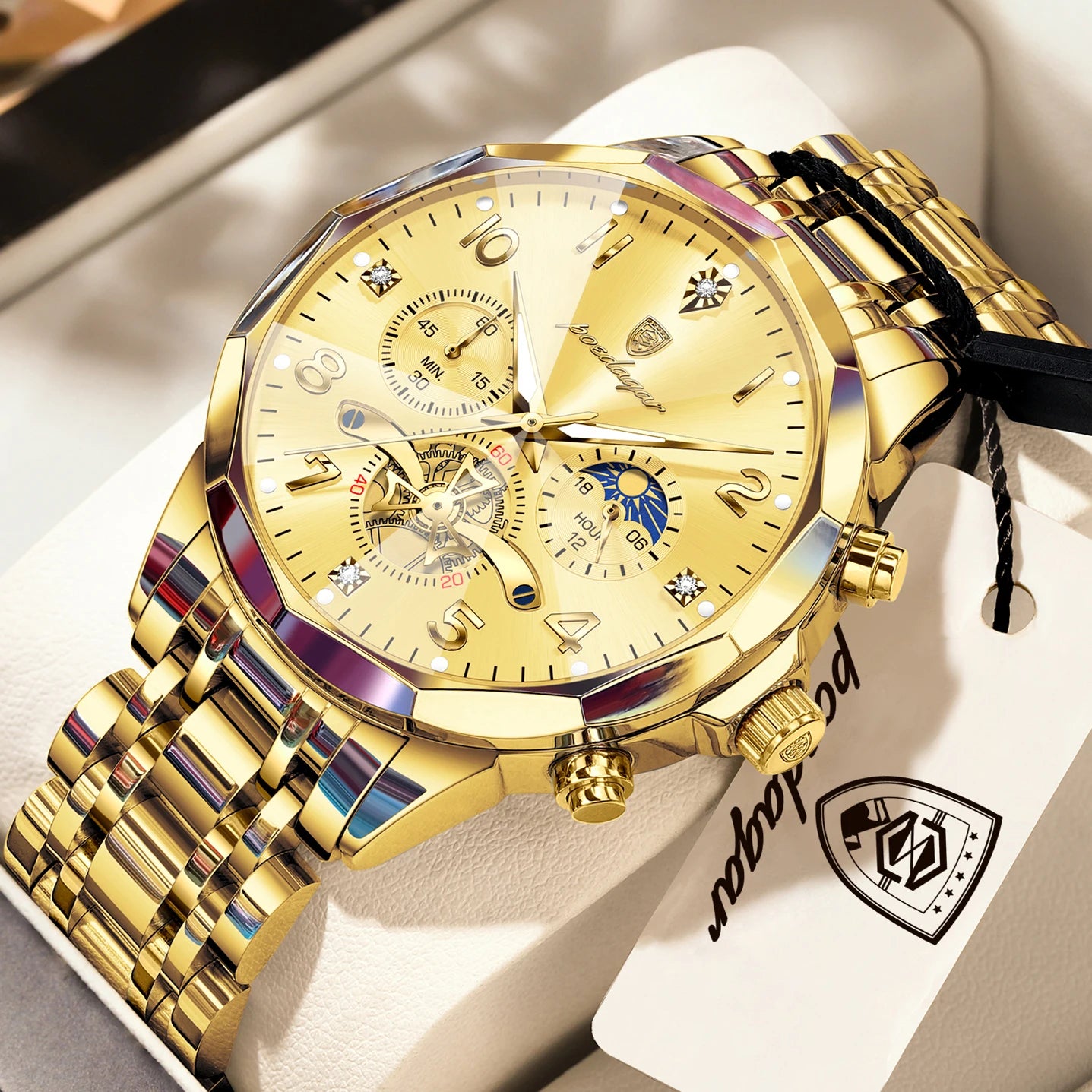 POEDAGAR Luxury High Quality Man Wristwatch Chronograph Stainless Steel Quartz Men's Watches Waterproof Luminous Men Clock Reloj