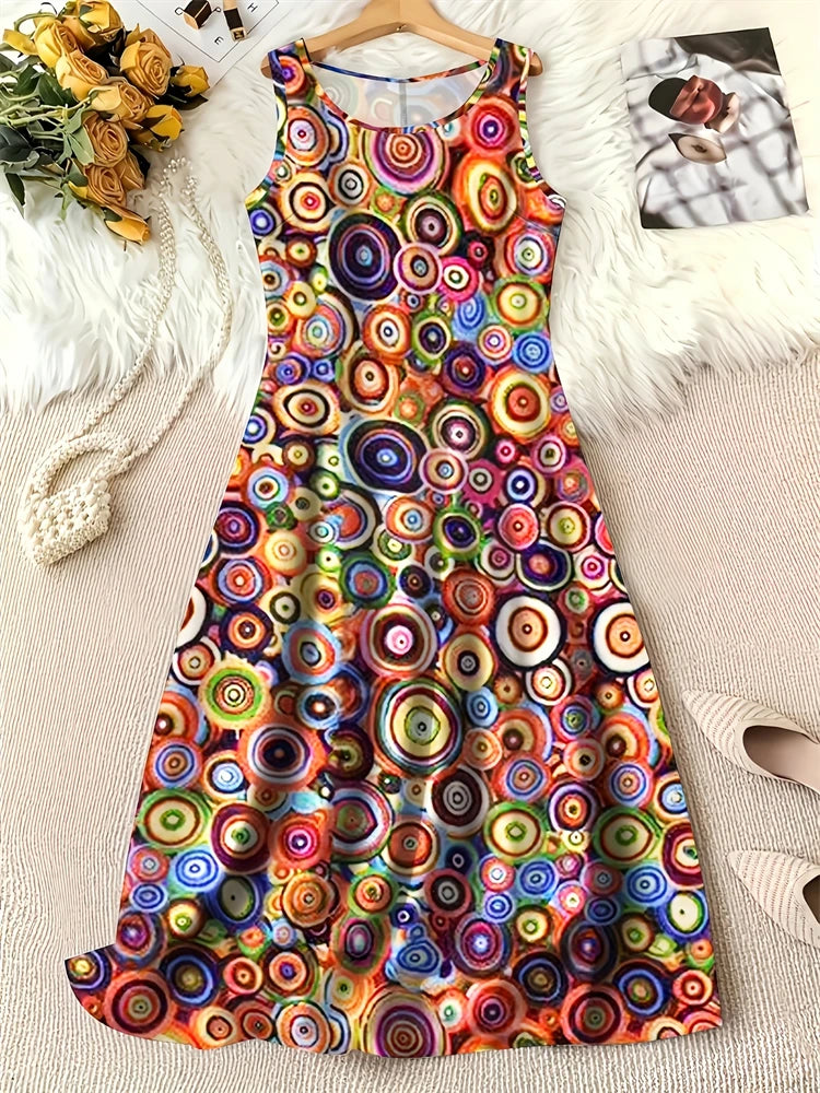 Summer Fashion Round-Neck Women's Dresses Botanical Floral Color-Blocked Patchwork Dresses Travel Party and Beach Dresses